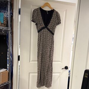 Free People Elegant Black and Cream lined Patterned Dress